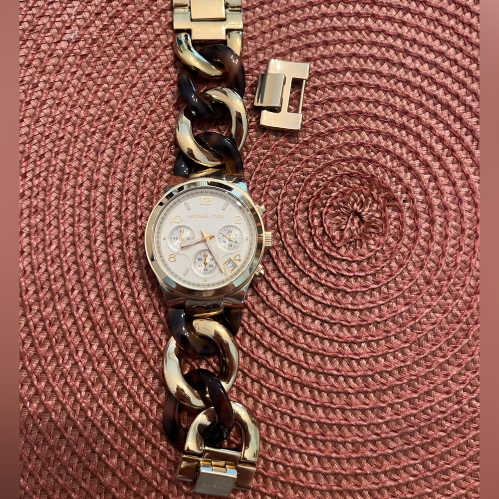 Michael Kors Gold and Brown Chain Bracelet Watch
